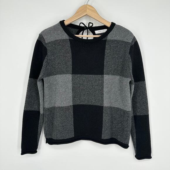 ANINE BING Plaid Sweater Wool Blend Crew Neck Chunky Knit Buffalo Check Boxy - Picture 4 of 14